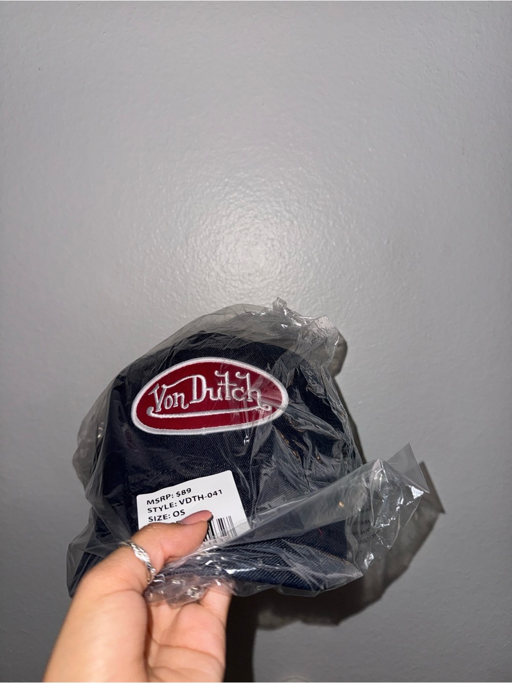 Von Dutch Black Cap with Red Oval Logo Patch